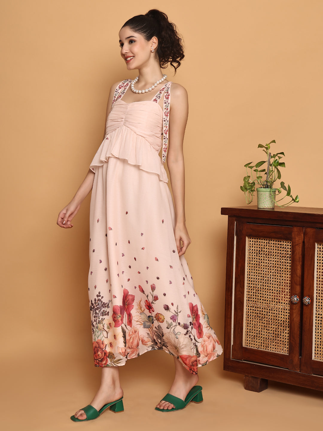 Floral Border Print Midi Dress