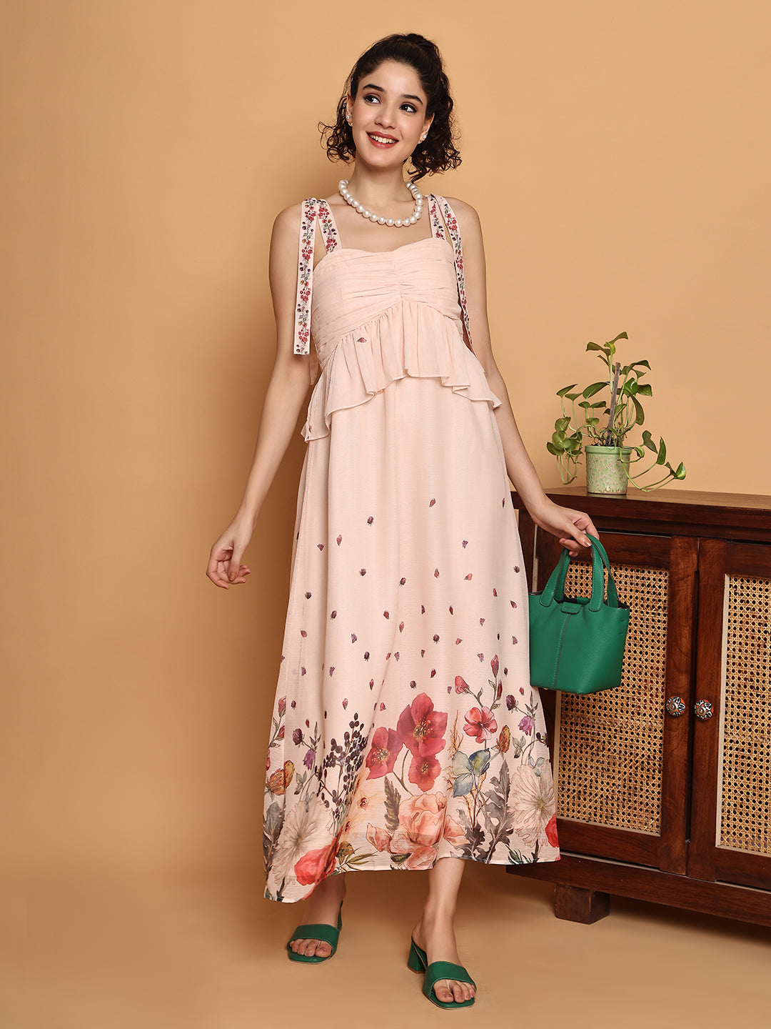 Floral Border Print Midi Dress