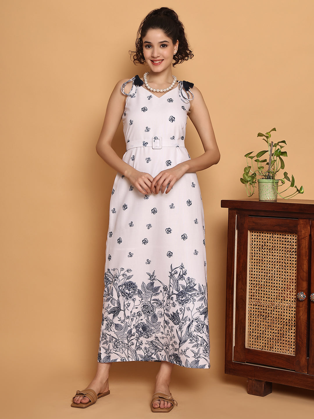 Summertime floral white strappy dress