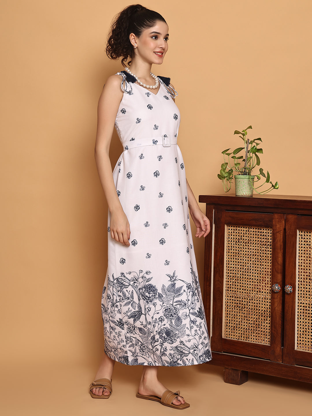 Summertime floral white strappy dress