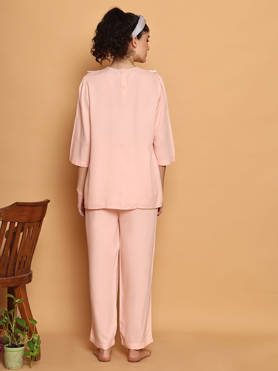 Baby Pink Fringe Lace Collar Nightwear