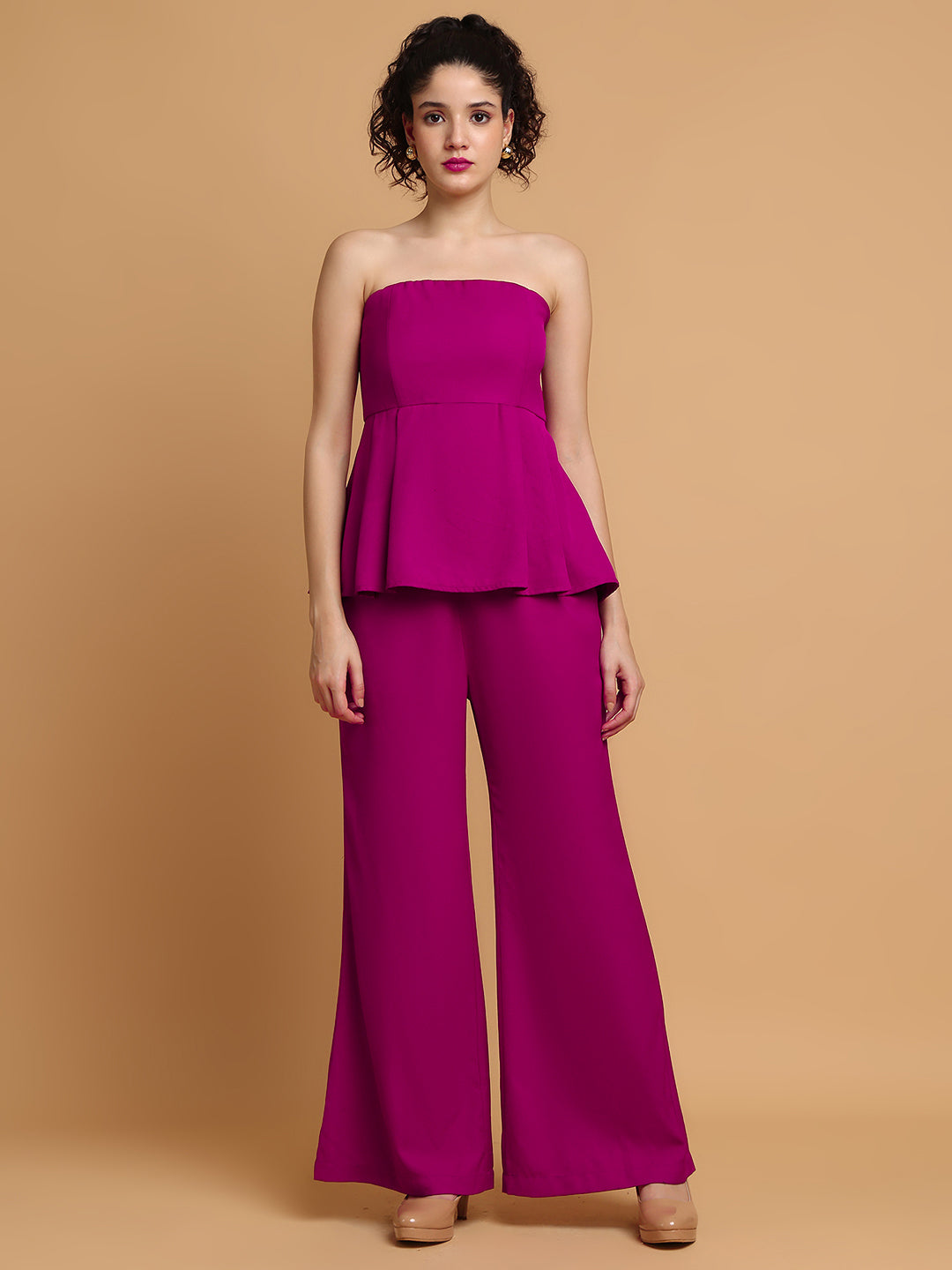Purplish Pink Tube Top With Trousers