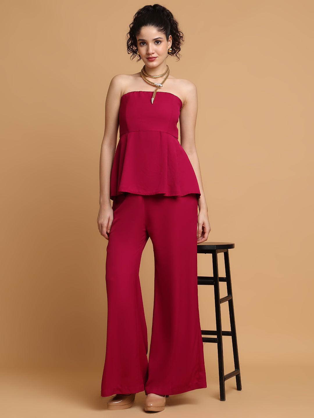 Purplish Pink Tube Top With Trousers