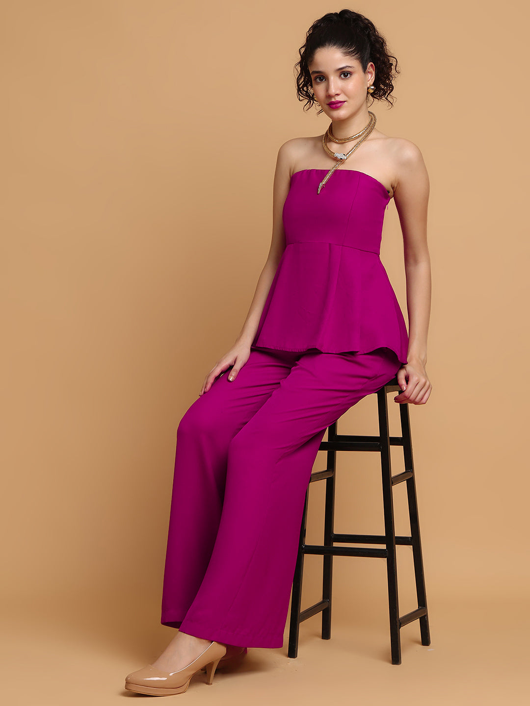 Purplish Pink Tube Top With Trousers