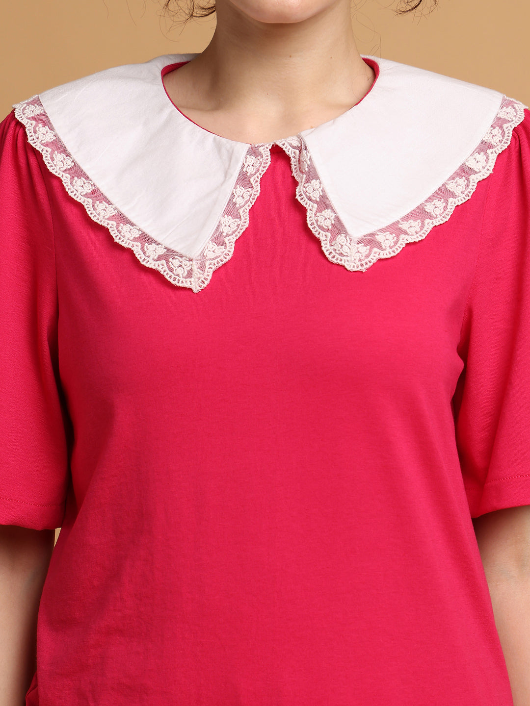 Pink Contrast Collared T-shirt with Lower