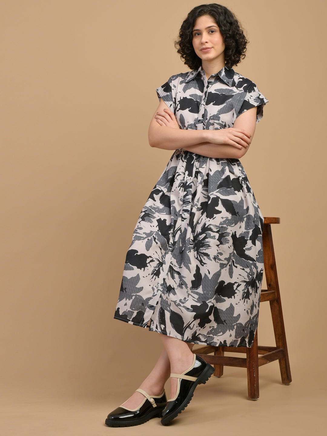 Abstract floral print midi dress