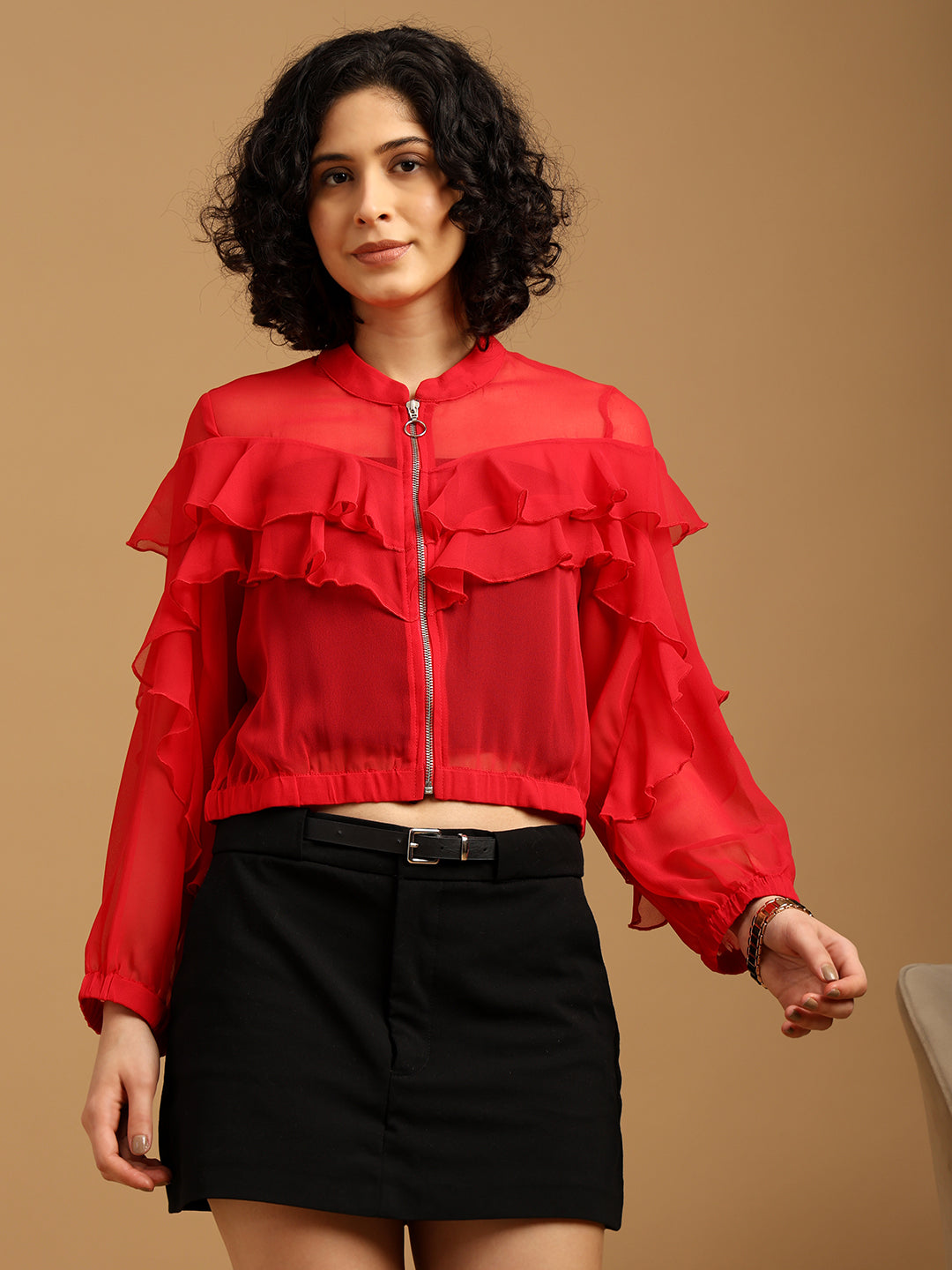 Frilly Red Sheer Jacket