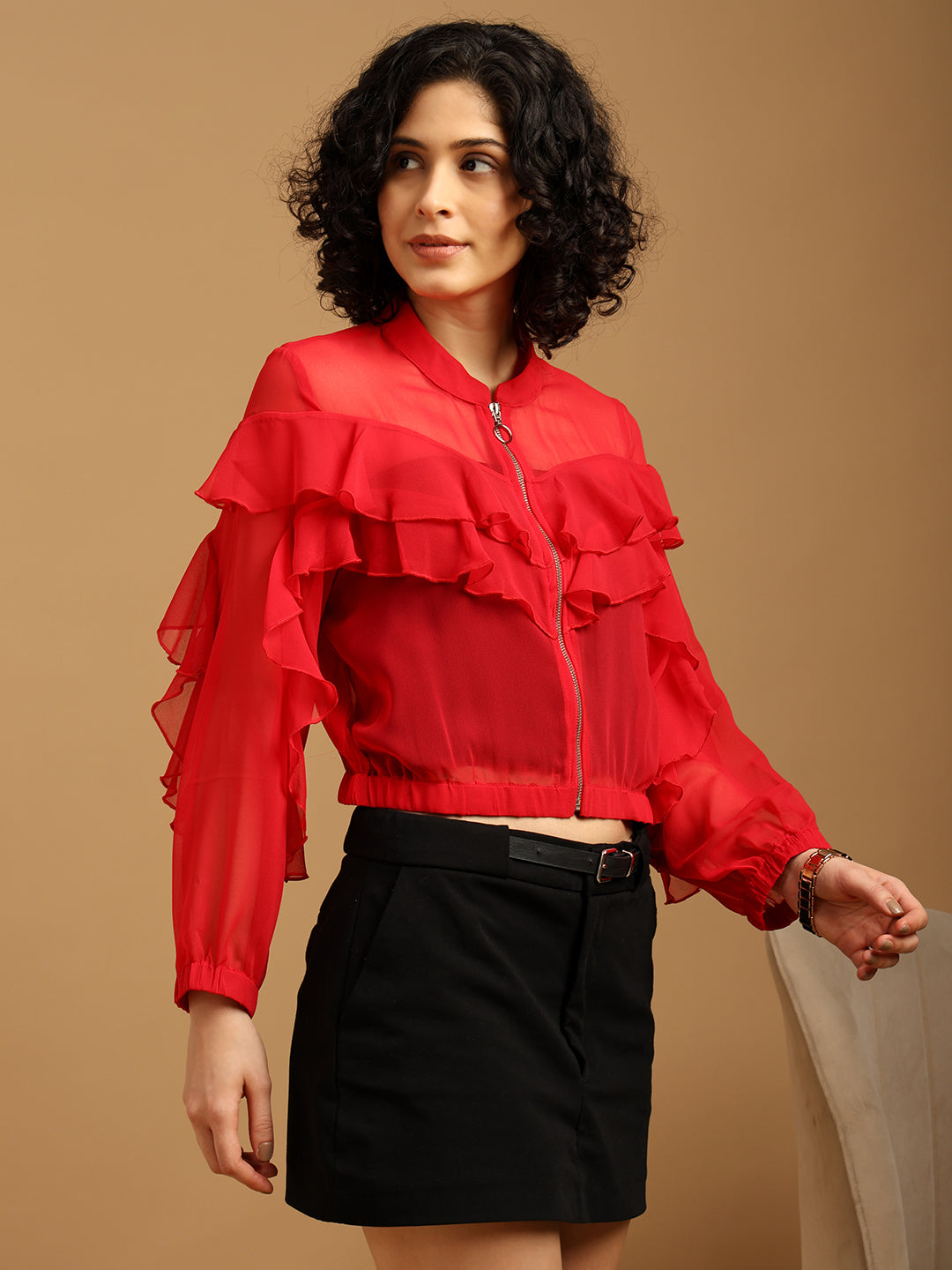 Frilly Red Sheer Jacket