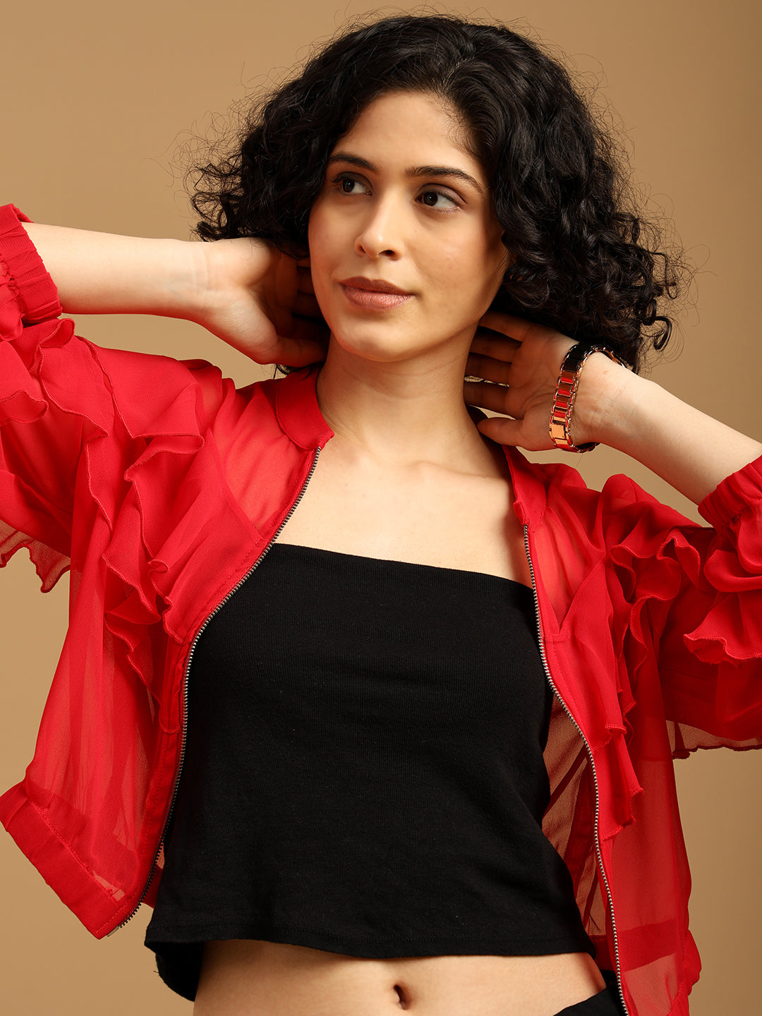 Frilly Red Sheer Jacket