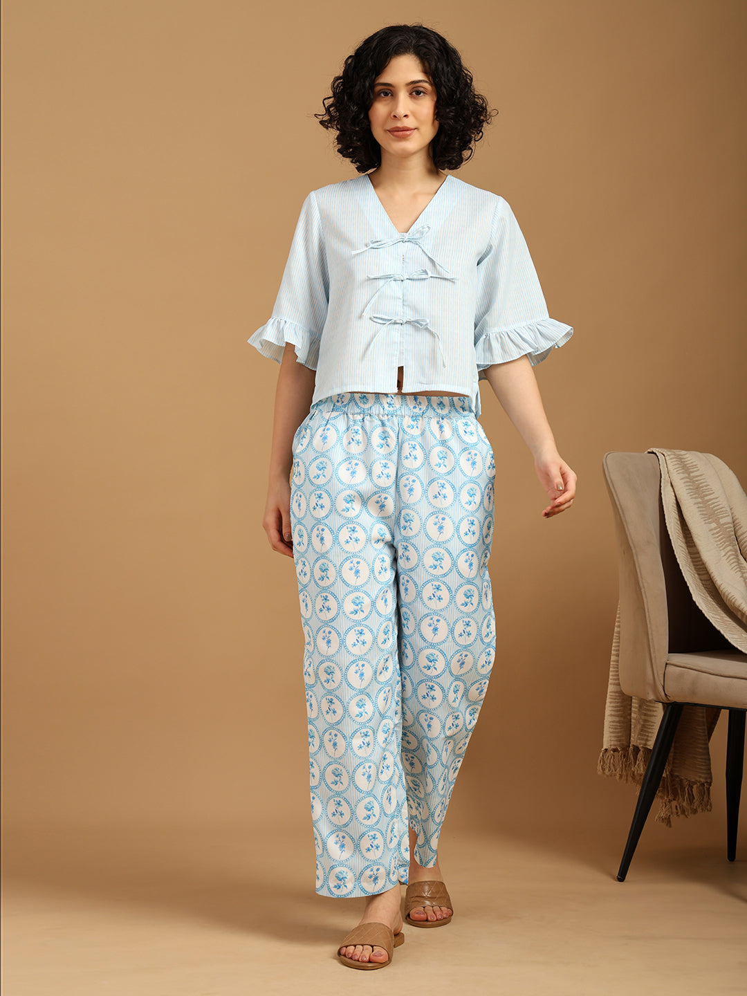Sky Blue Flora Geo Print Nightwear