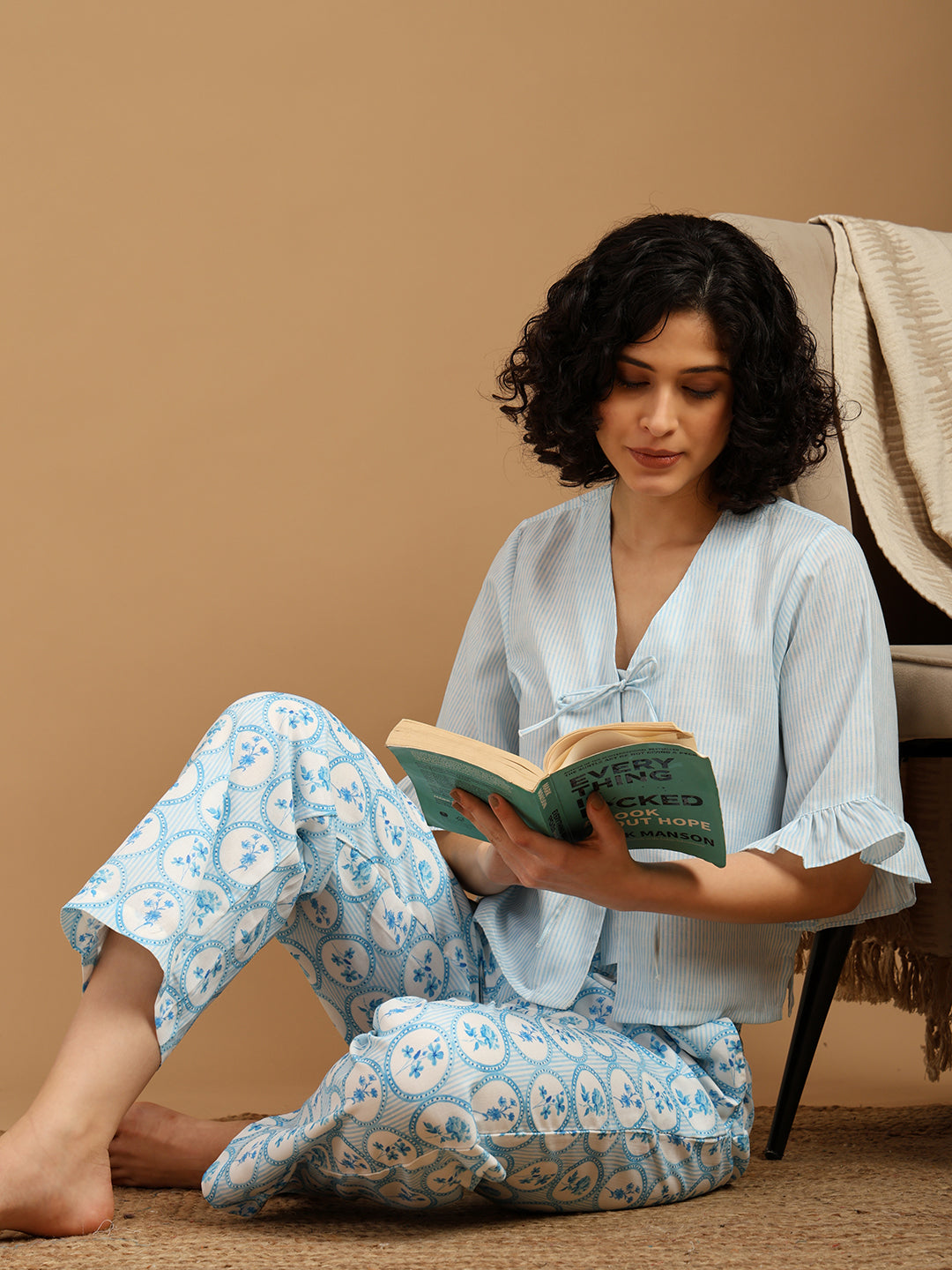 Sky Blue Flora Geo Print Nightwear