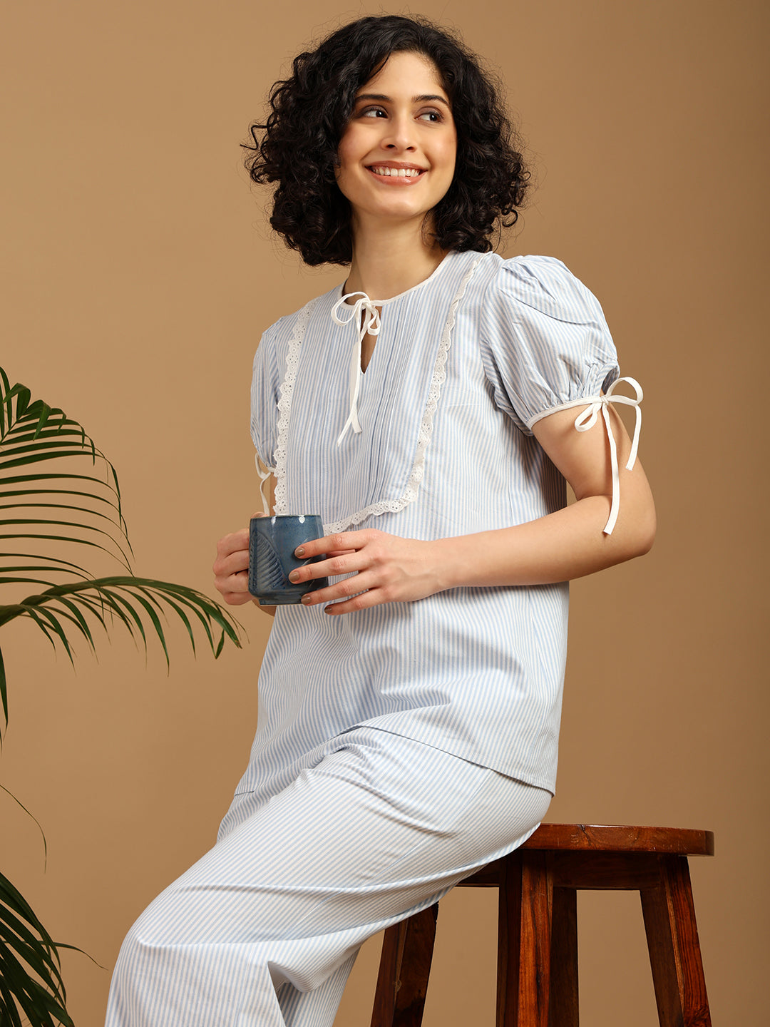 Sky Blue Nightwear with Stripes variation