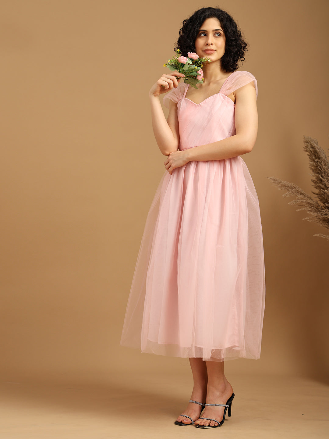 Pink Mesh Flared Dress