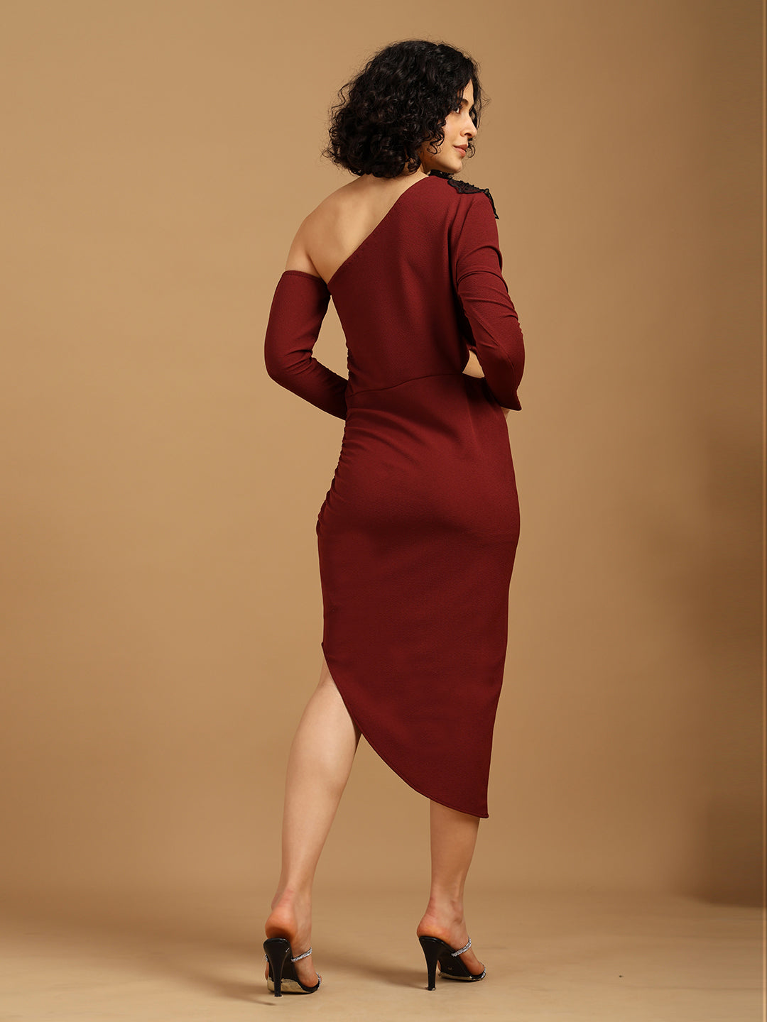 One-Shoulder Floral Embellished Dress