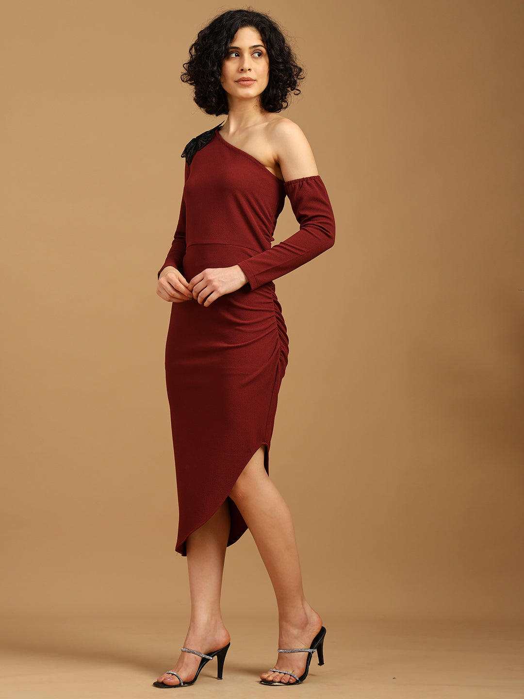 One-Shoulder Floral Embellished Dress