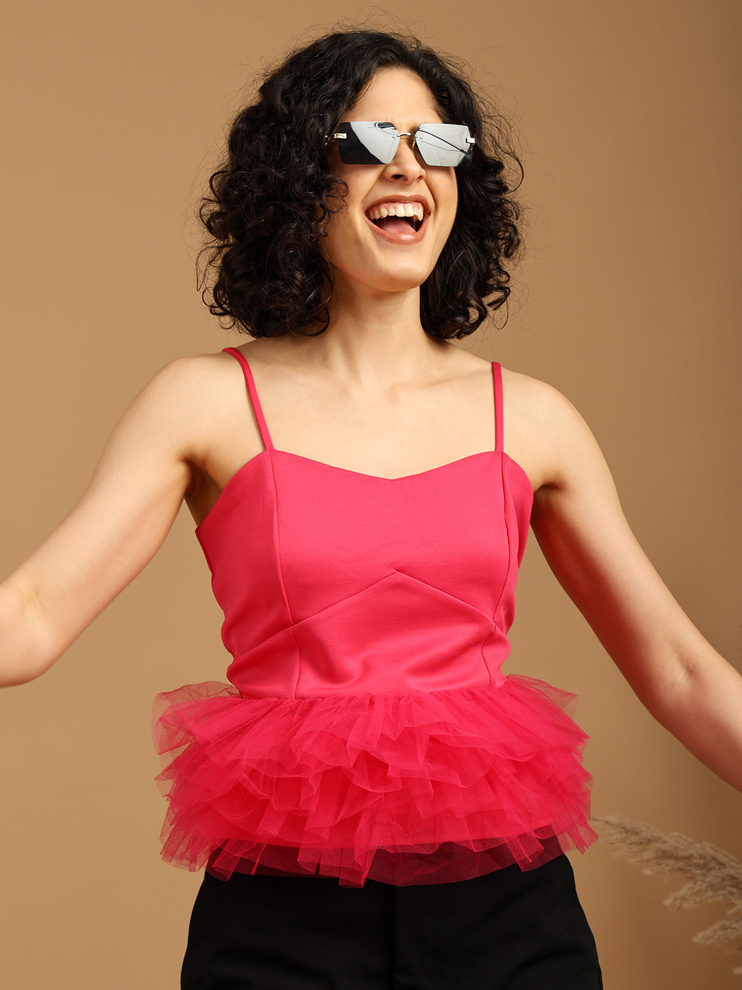 Pink Tulle Strappy Top