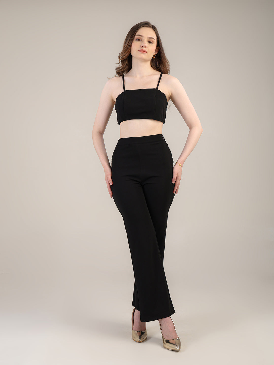 Dramatic Black cape with cami and trousers