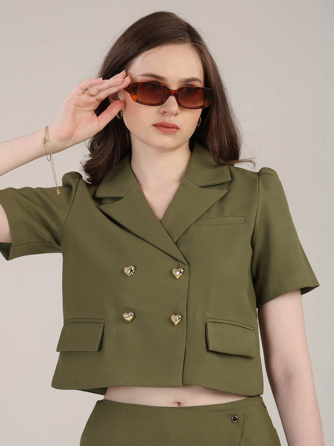 Green Skort Set with heart buttons