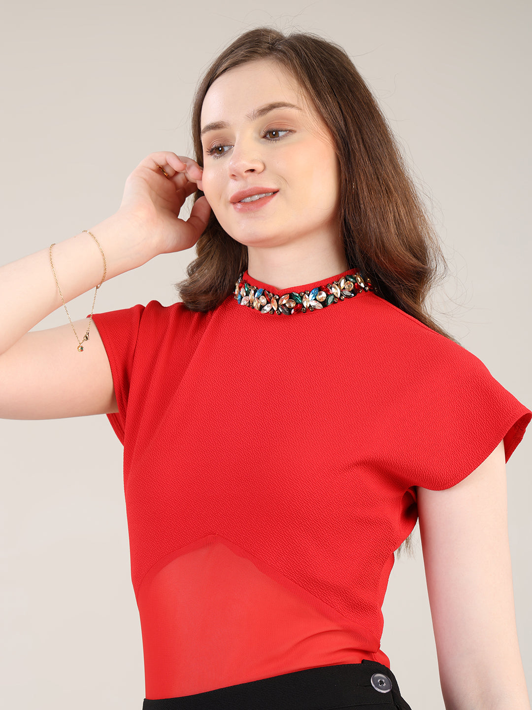 Red Party Ready Bodysuit Top