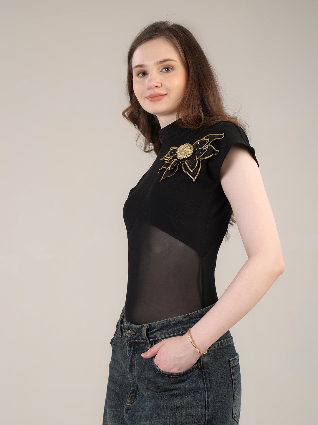 Black Party Ready Bodysuit Top