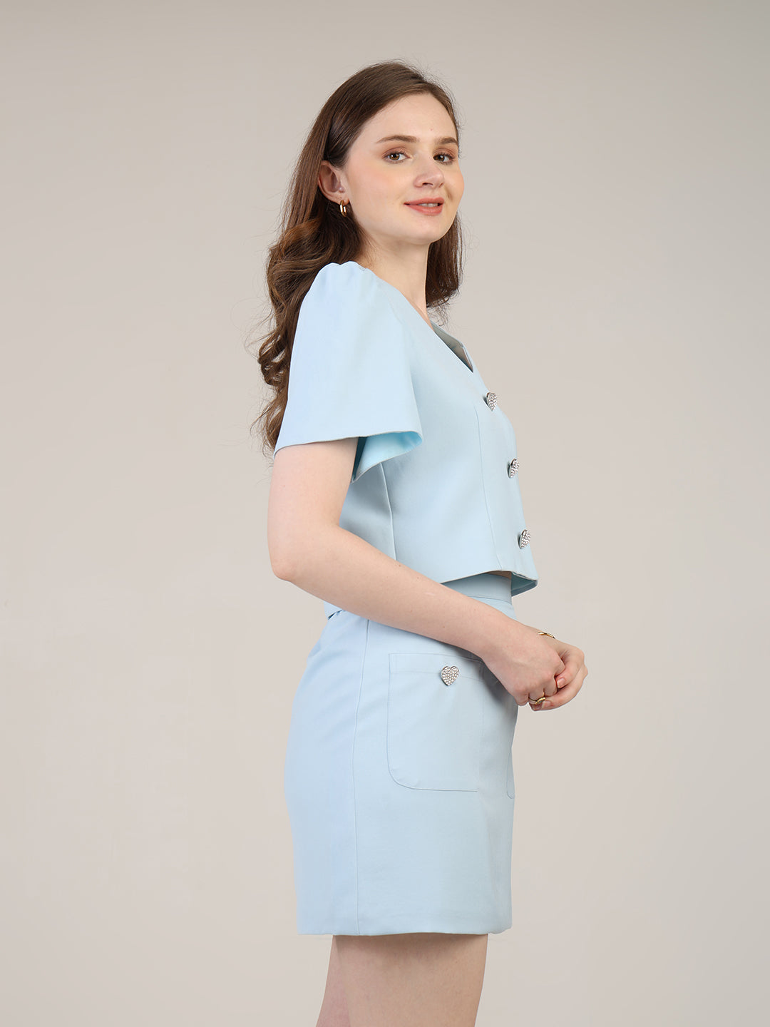 Blue skort Set with fancy button