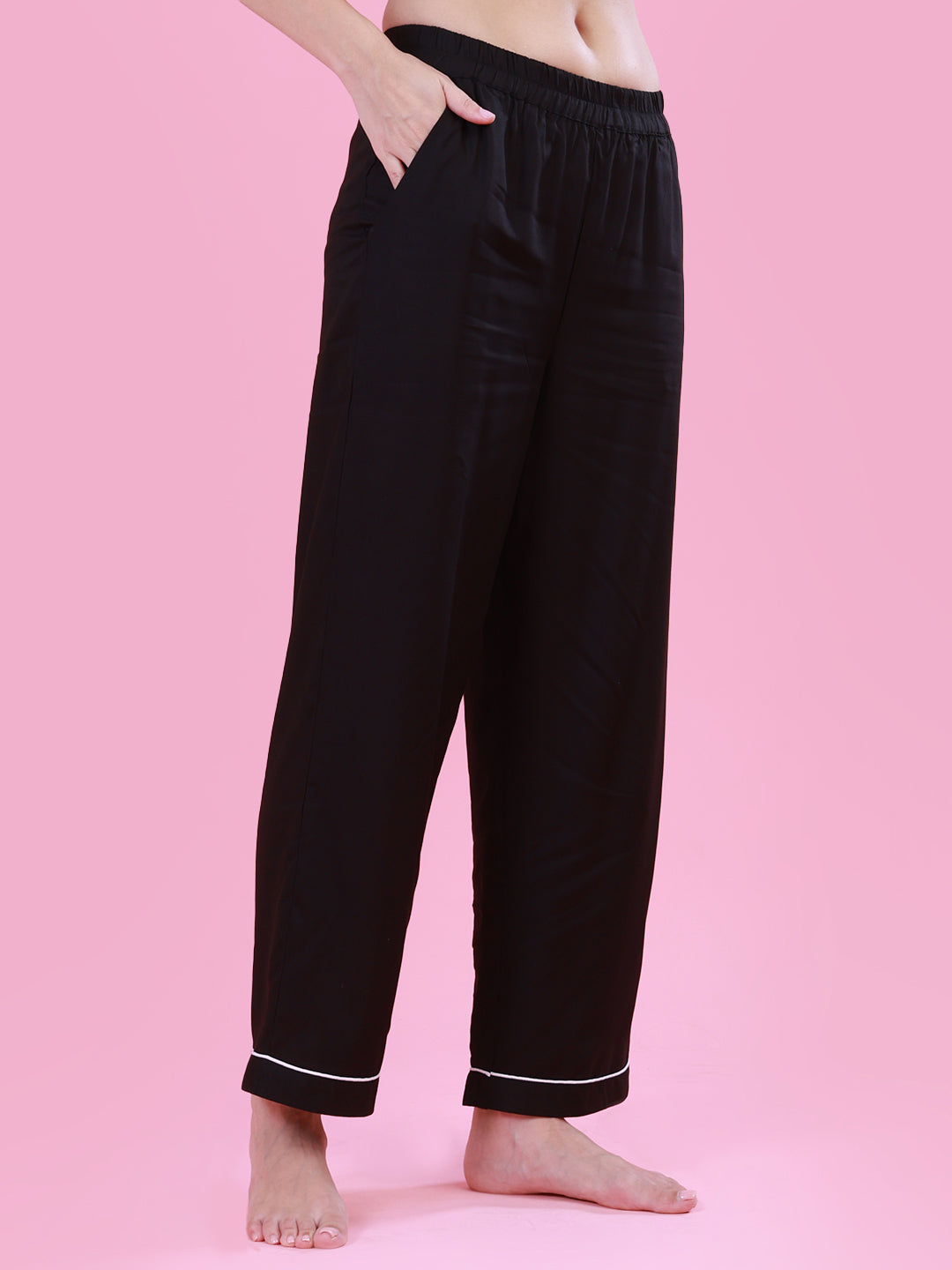 Black Nightwear with Leafy Detail for Women