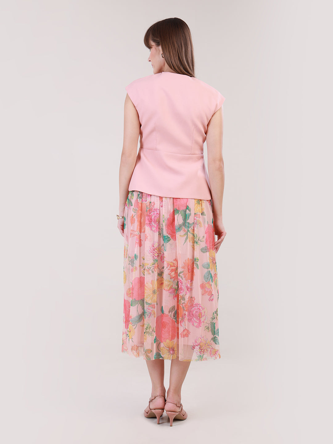 Peach Sorbet Swirl Skirt Set for Women