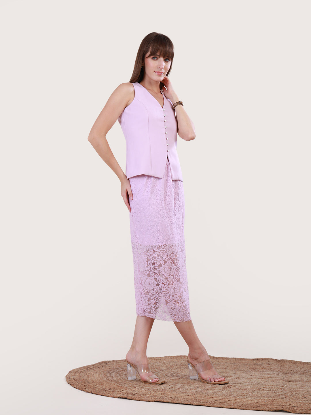Lilac Loomed Luxury Skirt Set for Women