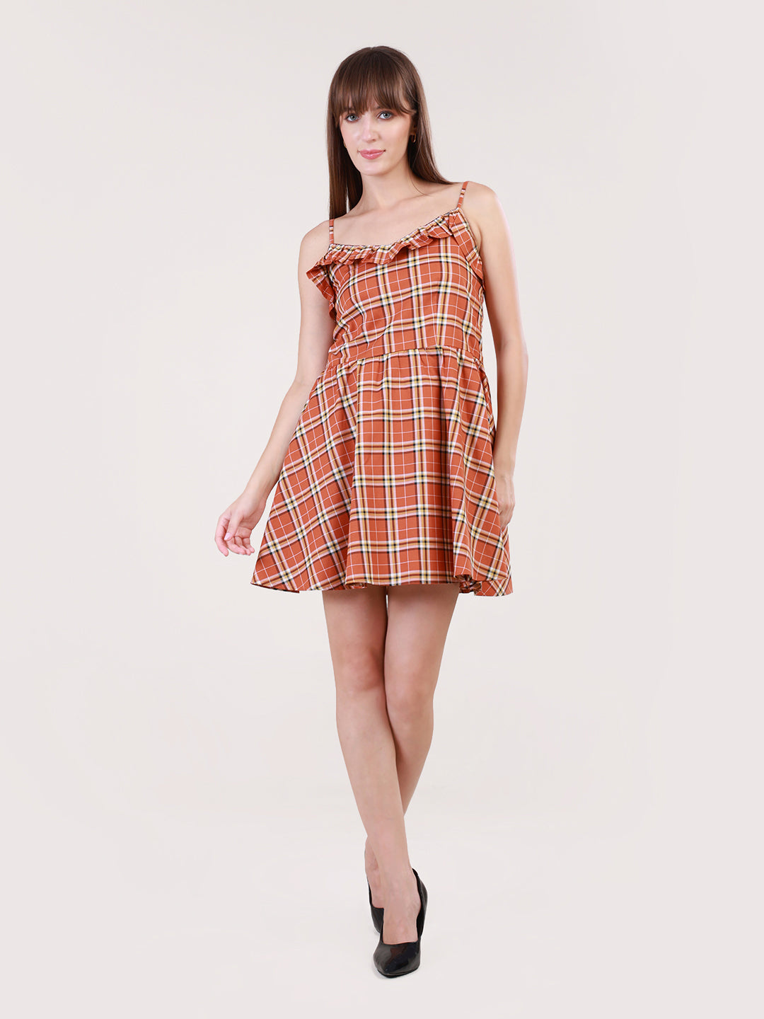 Orange Rock Chick Checkered Jacket with Dress for women