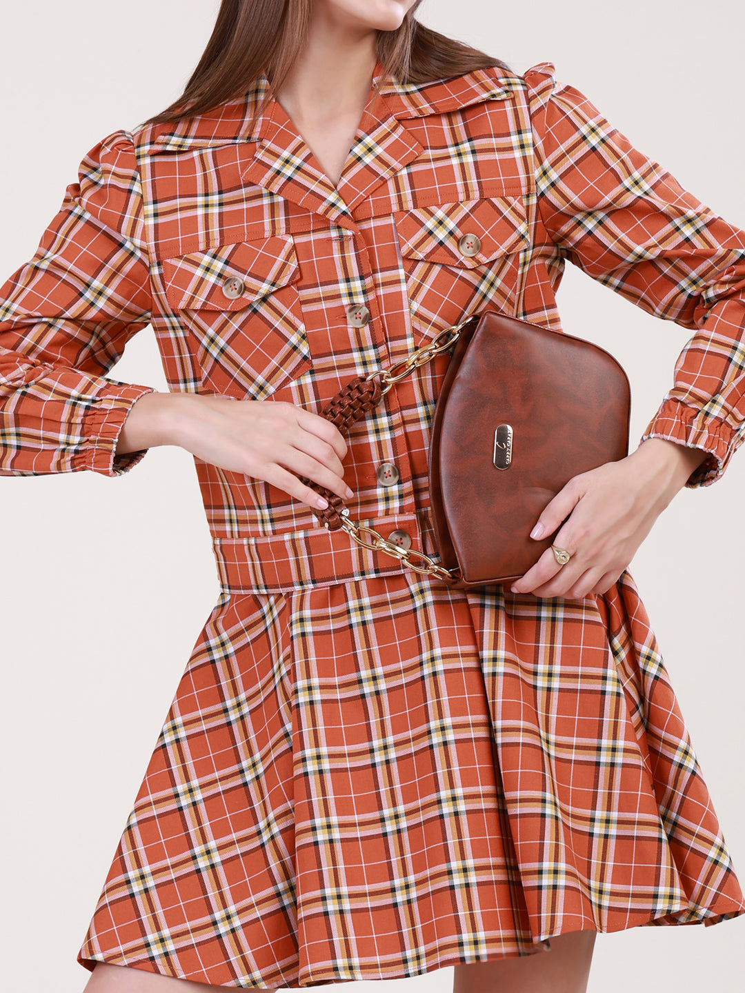 Orange Rock Chick Checkered Jacket with Dress for women