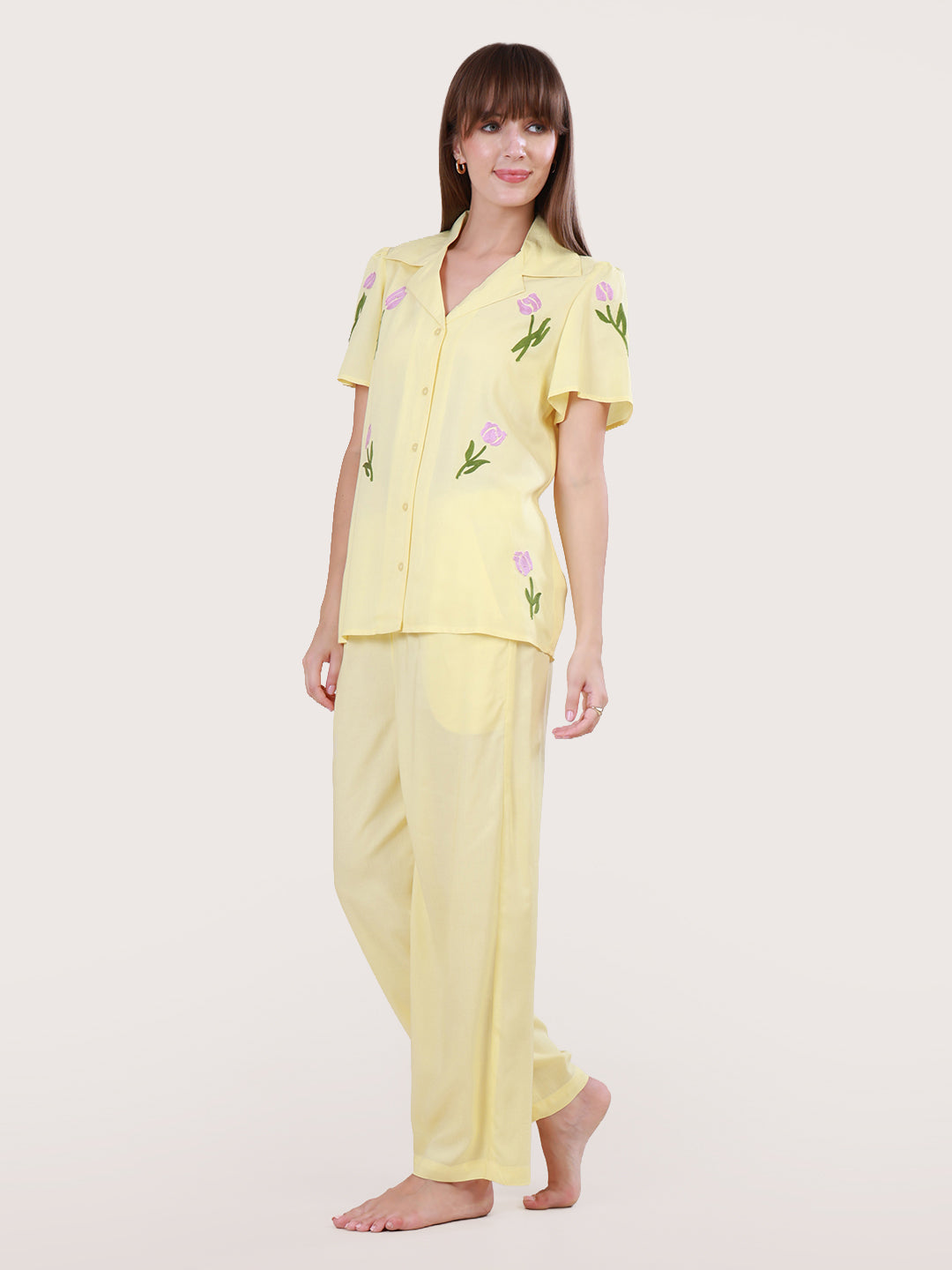 Lemon Yellow Floral Pyjama Set