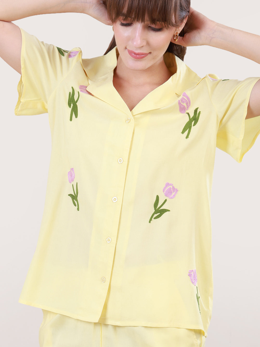 Lemon Yellow Floral Pyjama Set