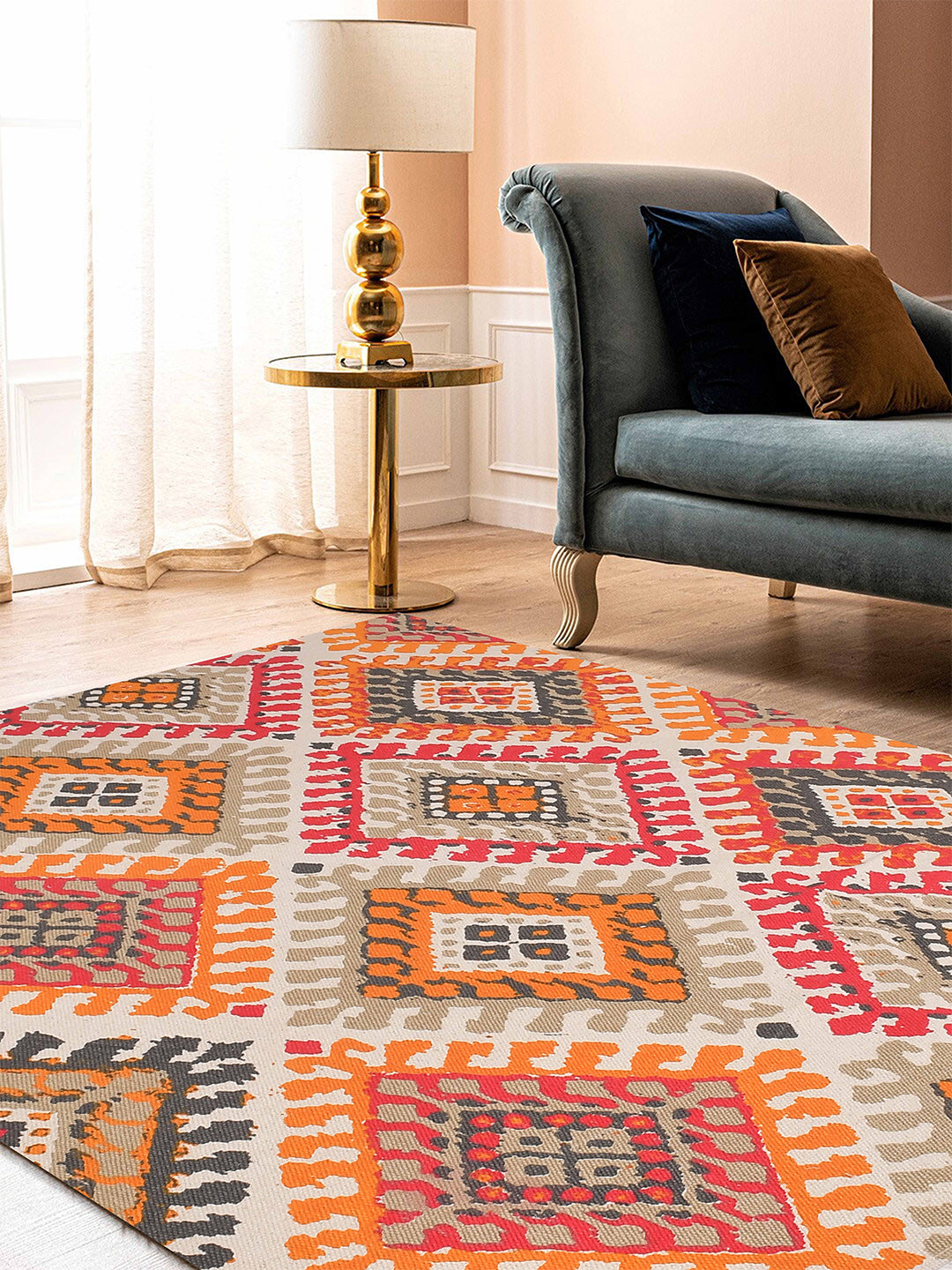 Blanc9 Rajwada Multicoloured Printed Cotton 4'x5.5' Carpet