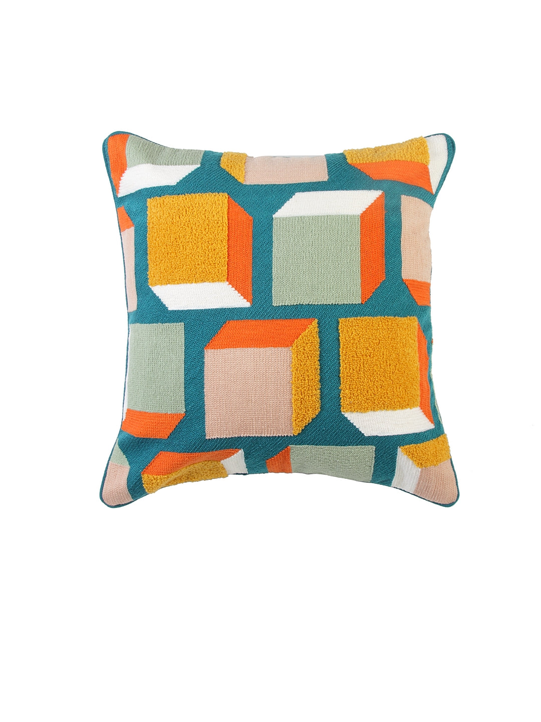 Blanc9 Cuboid Crewel Embroidery Cushion Cover