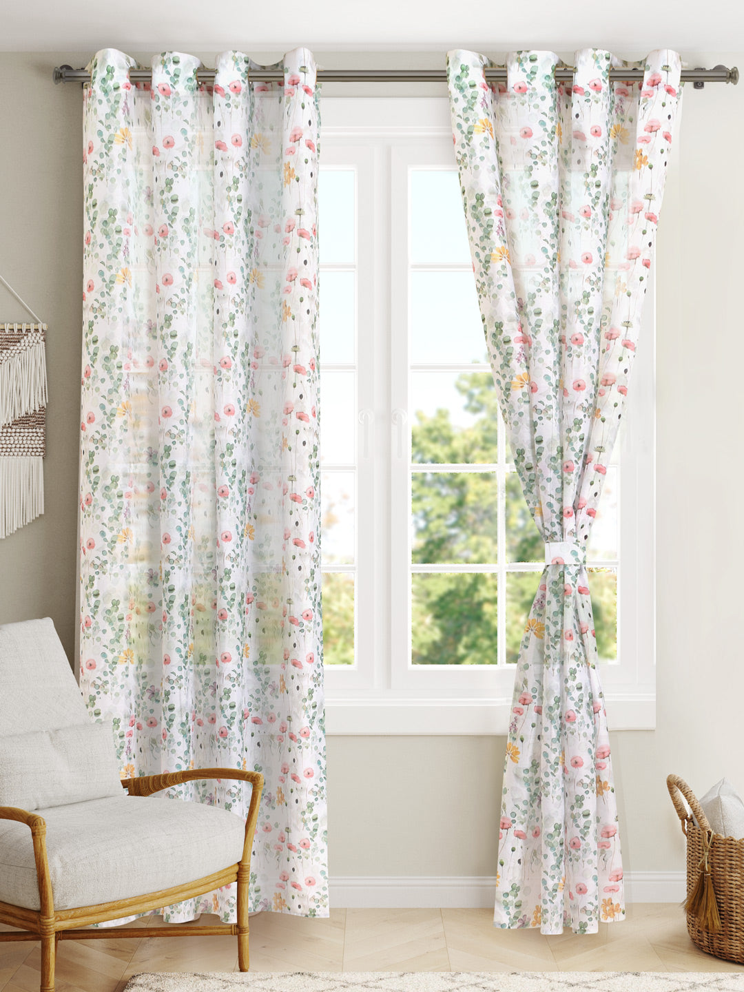 Blanc9 Misty 7ft.Set of 2 Printed Sheer Curtains