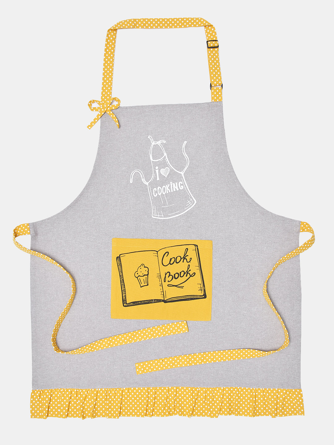 Blanc9 Cookbook Grey Cotton Printed Apron