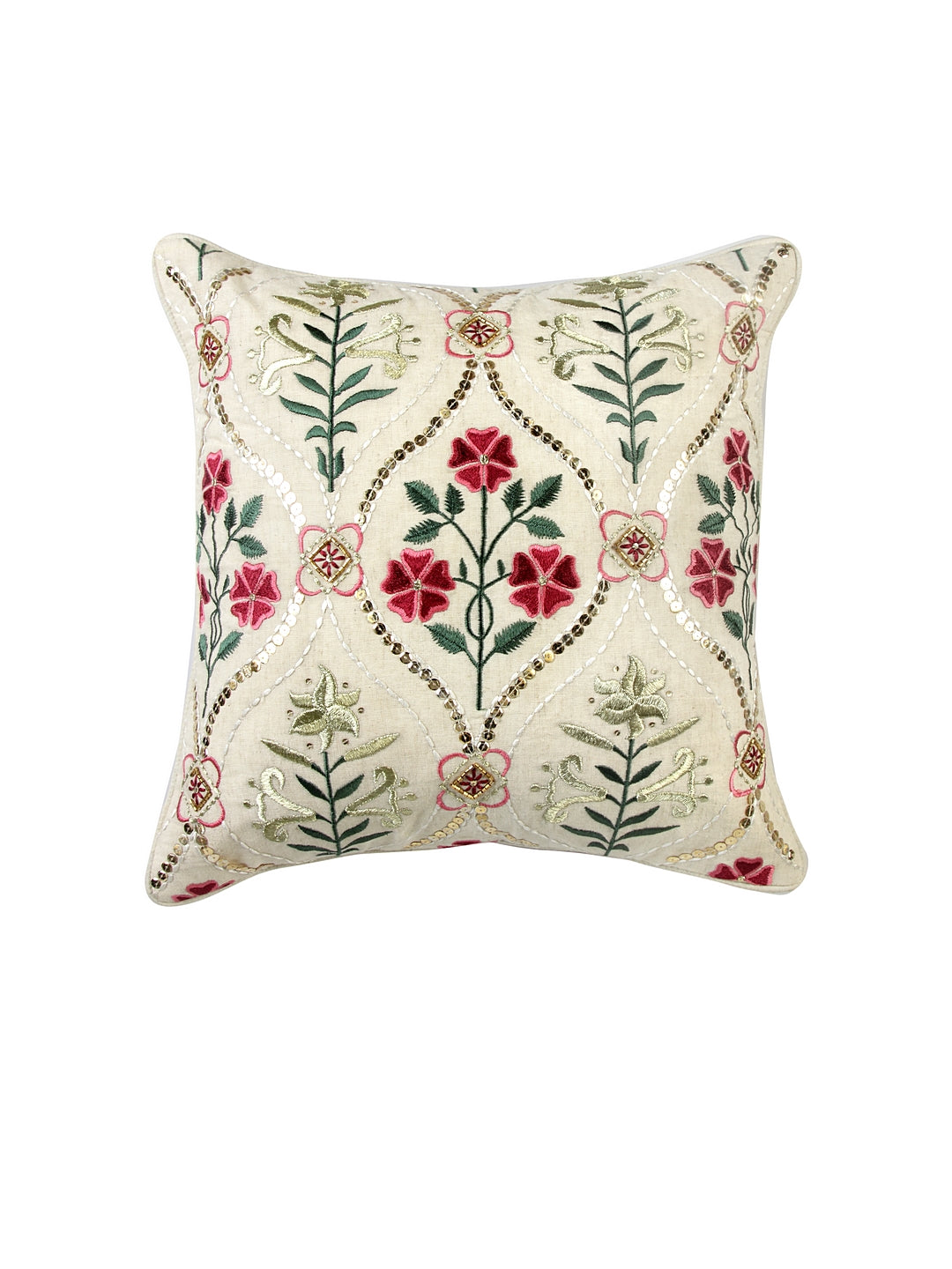 Blanc9 Set of 3 Phulwari Embroidered Cushion Cover with Solid 40x40 CM Cushion covers