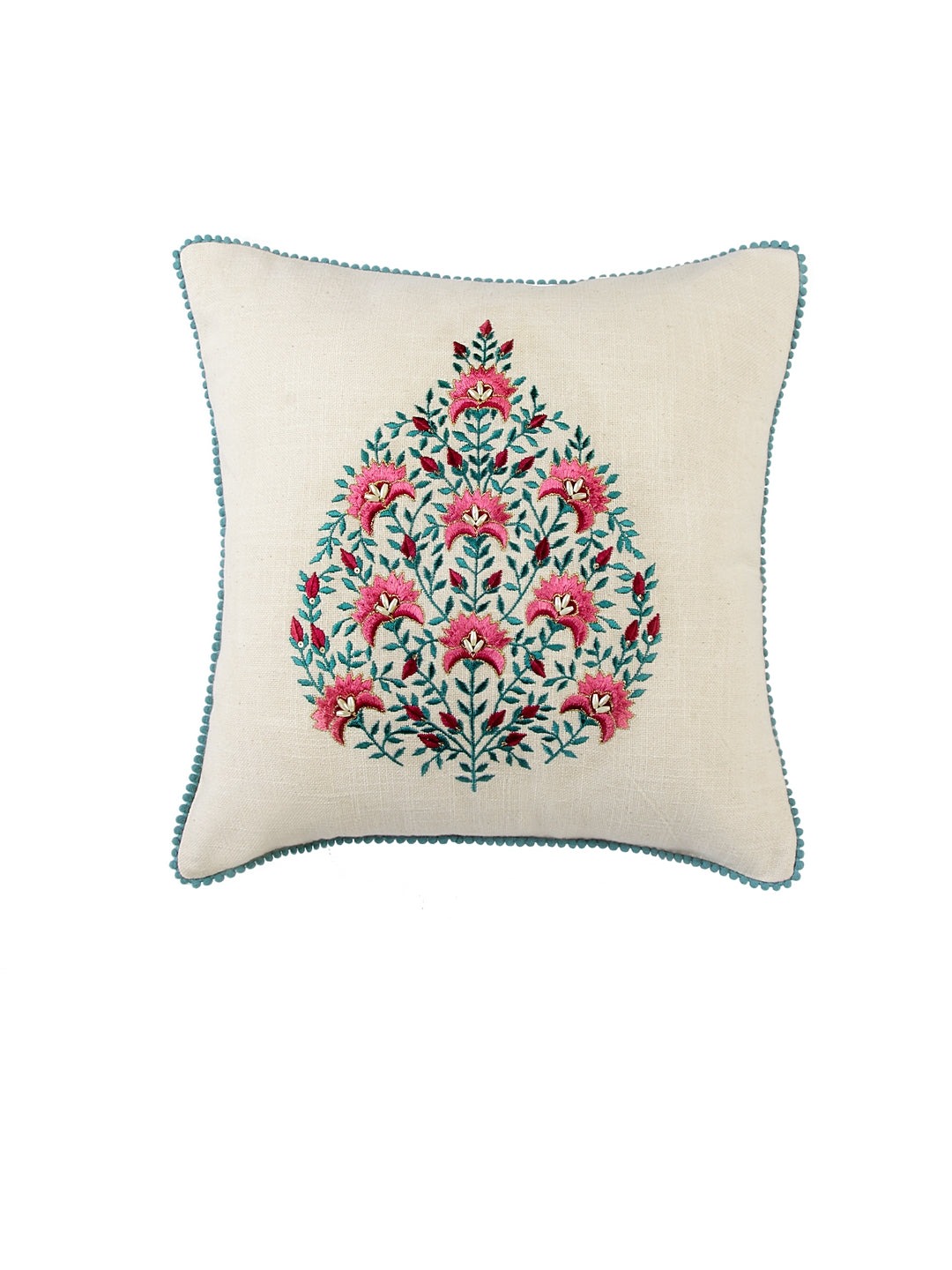 Blanc9 Set of 3 Mughal Garden Embroidered with red Velvet 40x40 CM Cushion Covers