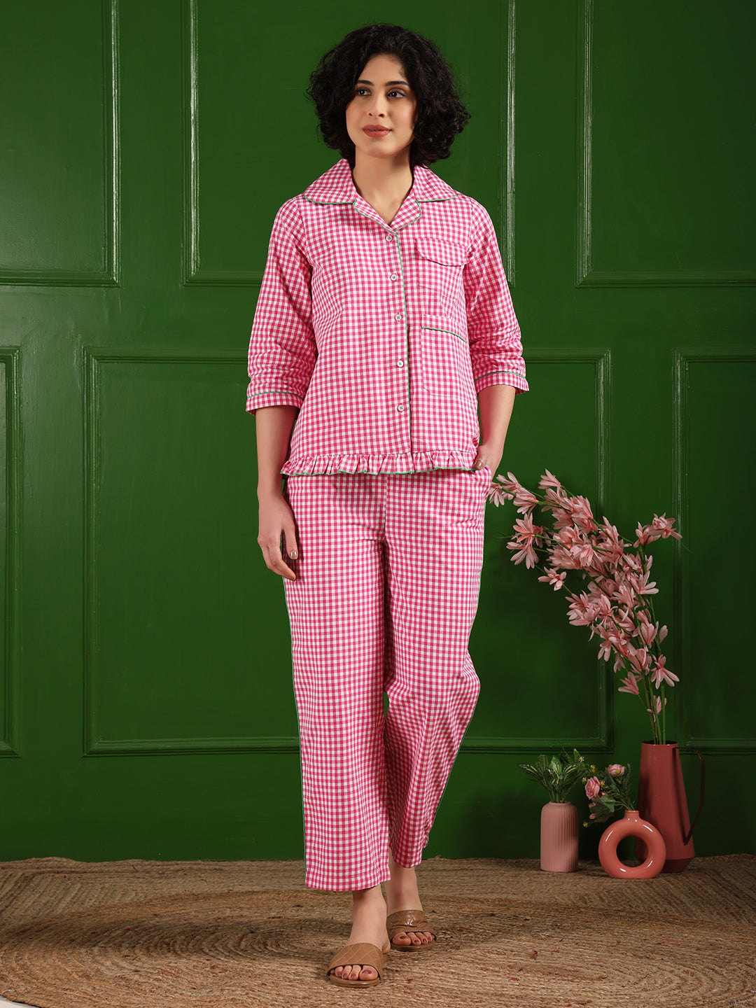Breezy Pink Checkered Nightwear