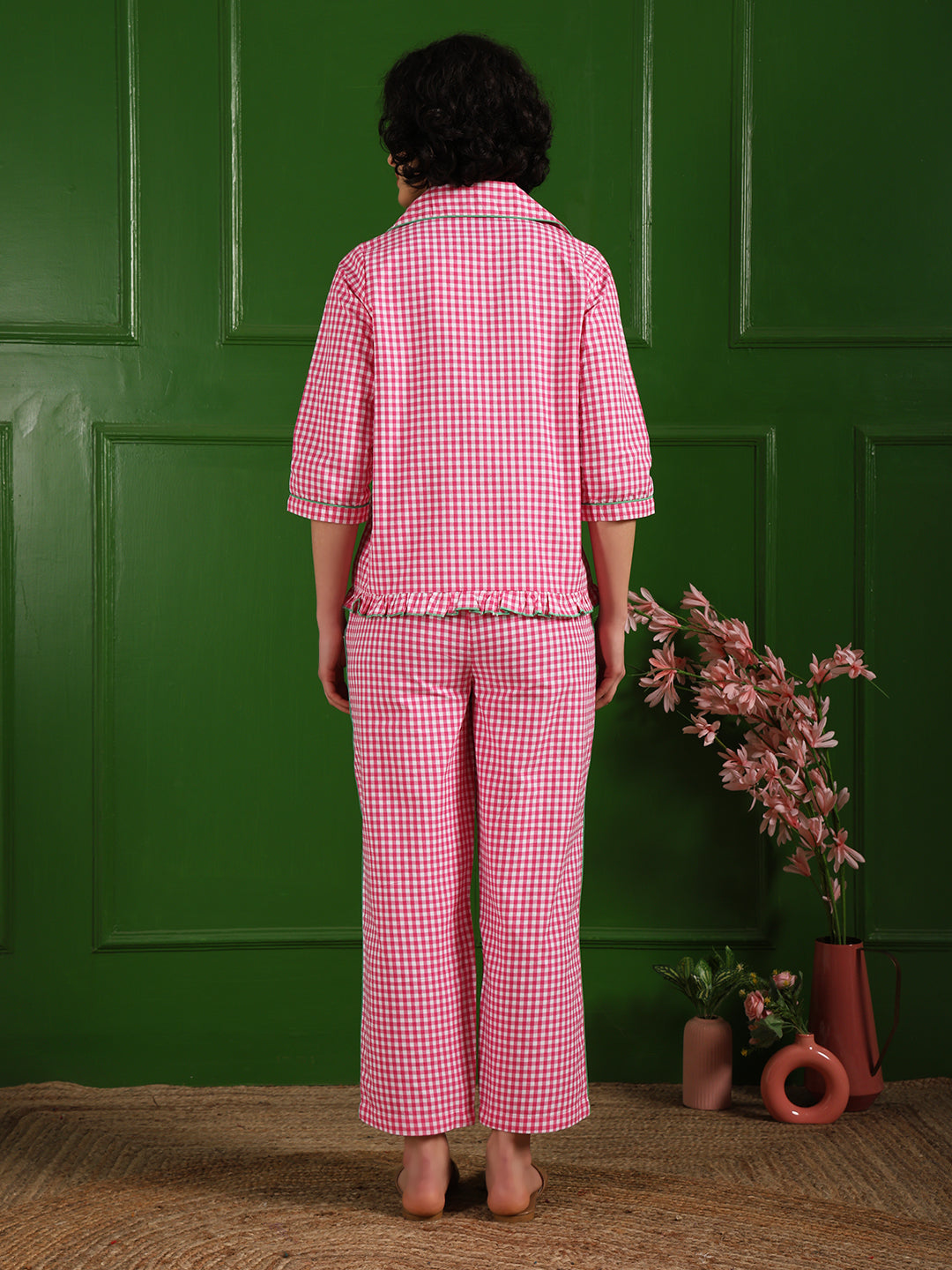 Breezy Pink Checkered Nightwear