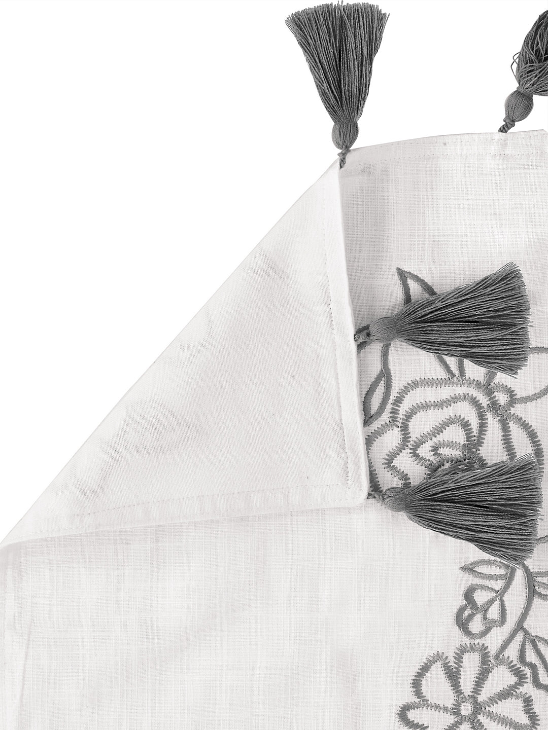 Blanc9 Grey Rose Embroidered 4/6 Seater Cotton Table Runner