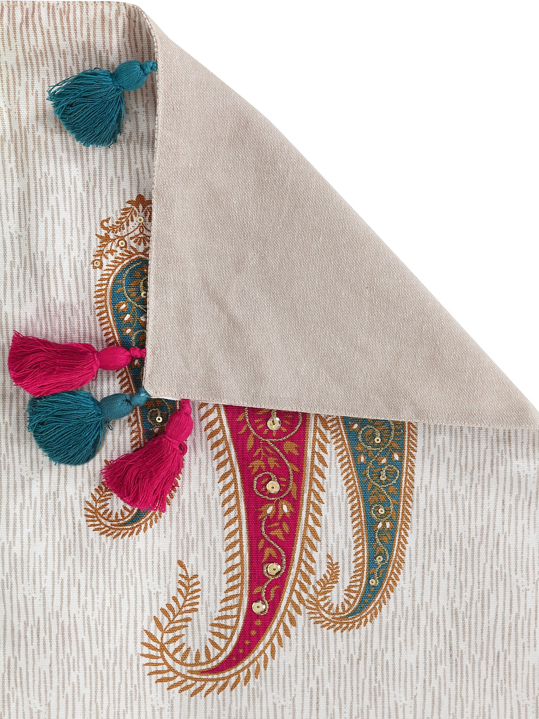 Blanc9 Traditional Paisley Hand Embroidered 4/6 Seater Cotton Table Runner