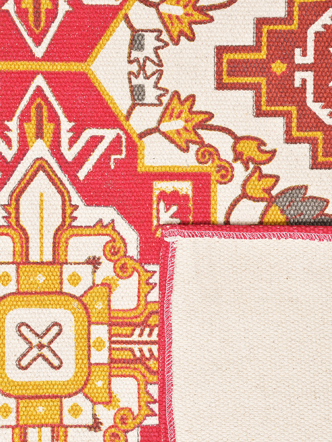Blanc9 Udaipur Rusty Red Printed 4'x5.5' Cotton Carpet