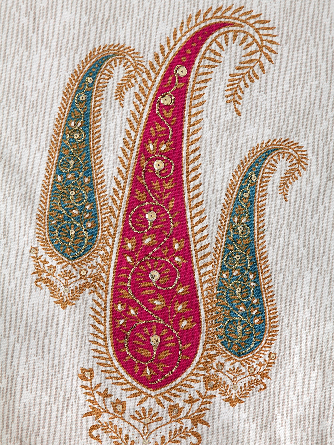 Blanc9 Traditional Paisley Hand Embroidered 4/6 Seater Cotton Table Runner