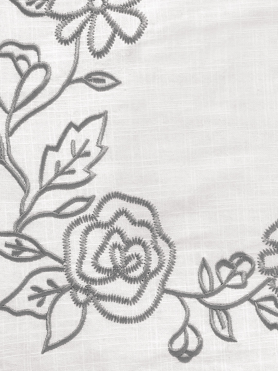 Blanc9 Grey Rose Embroidered 4/6 Seater Cotton Table Runner