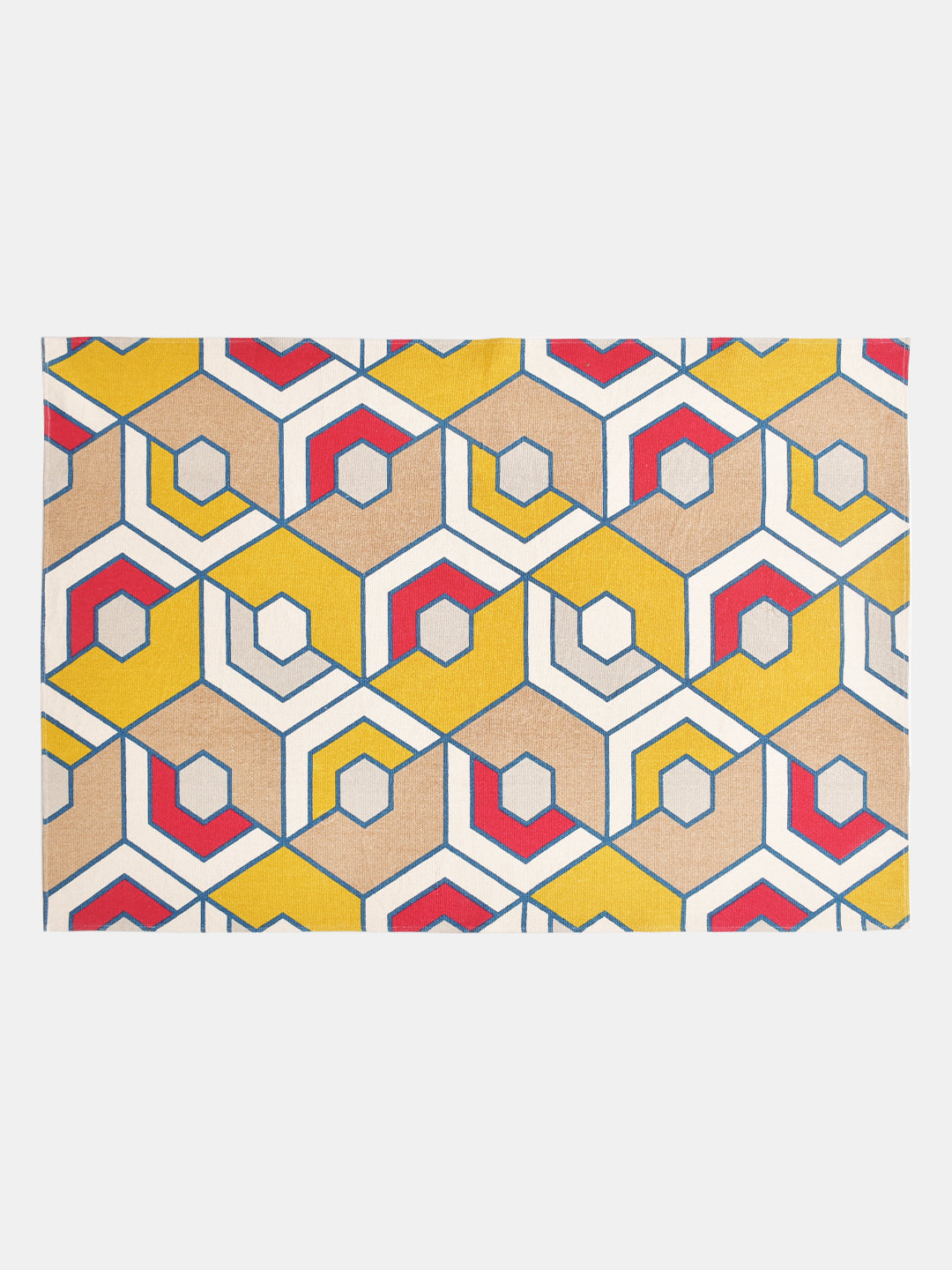 Blanc9 Honeycomb Yellow 4'x5.5' Printed Cotton Carpet