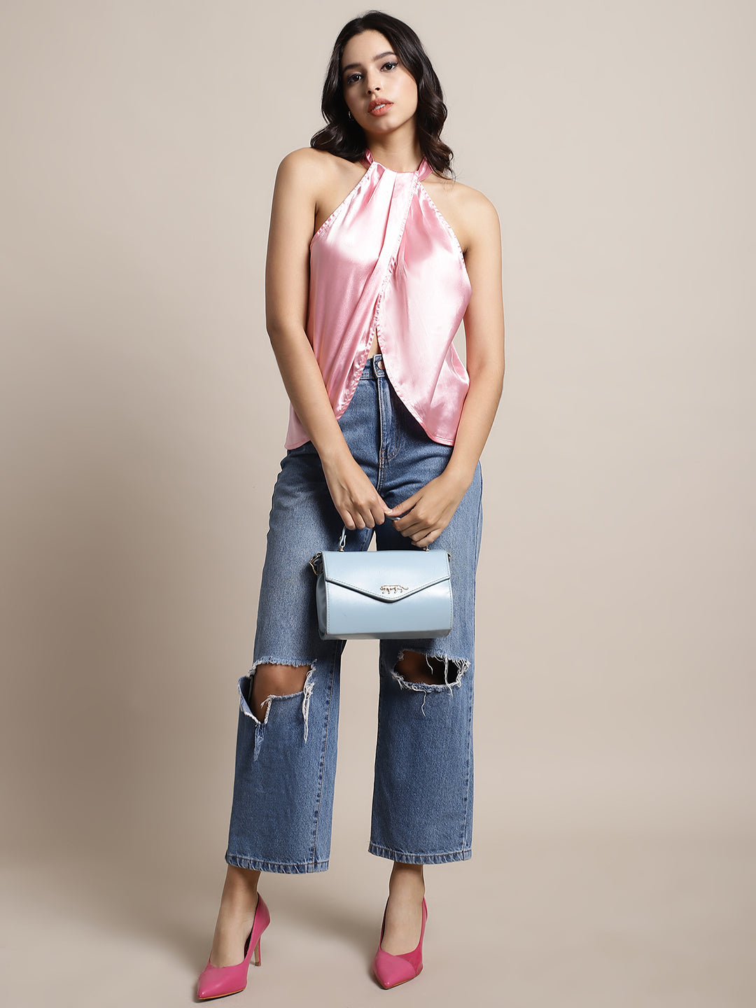 Pink Wrap Satin Top