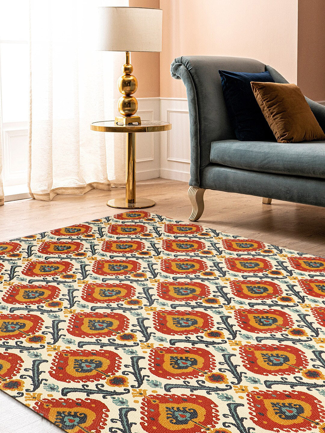 Blanc9 Gul Nilofer "4x5.5"ft. Printed Cotton Carpet