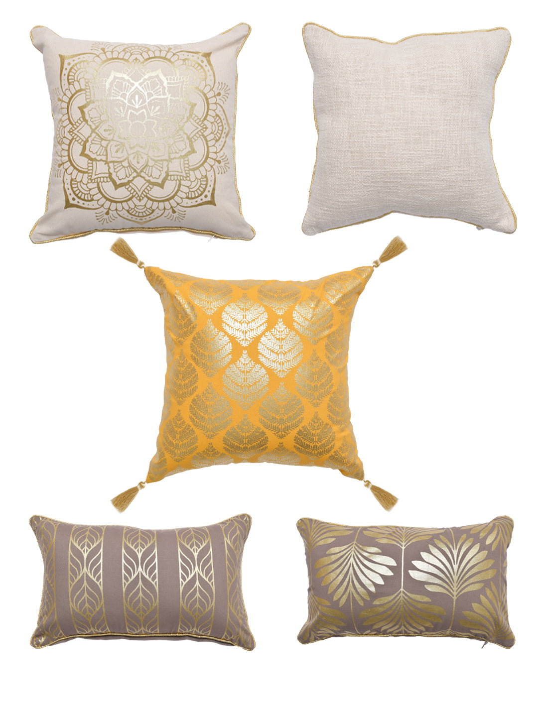 Blanc9 Set of 5 Sudarshan Cotton 30x50cm & 40x40cm Cushion Covers