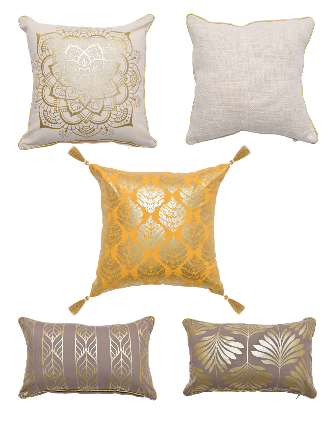 Set of 5 Sudarshan Cotton 30x50cm & 40x40cm Cushion Covers
